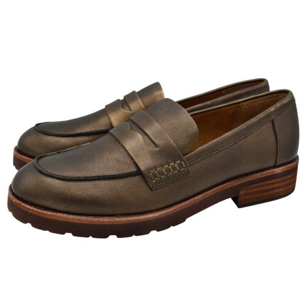 Kork-Ease Womens Size 11 Carlisle Bronze Metallic Leather Slip On Penny Loafers